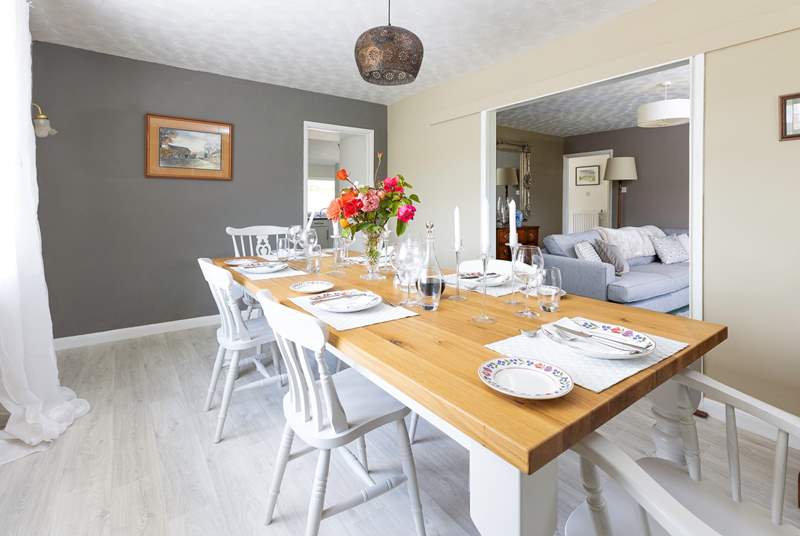 The dining-room has lovely rural views and links both the kitchen and sitting room together. 