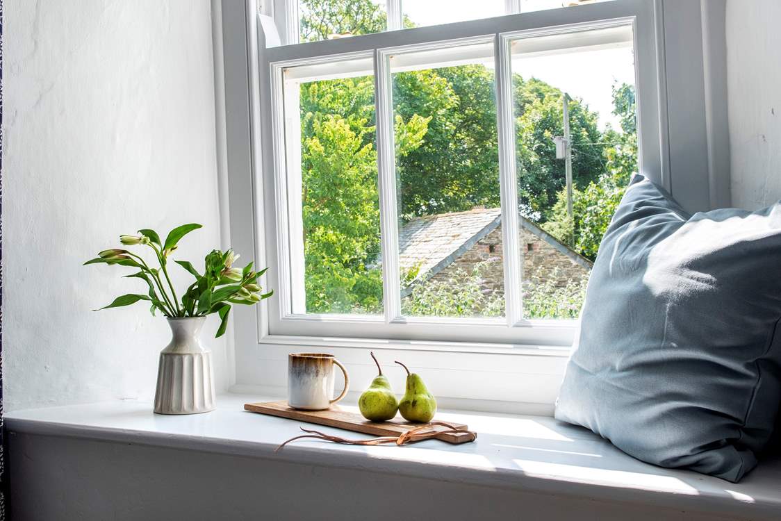 Tranquil countryside through the windows.