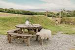 The outdoor seating area has enchanting rural views.