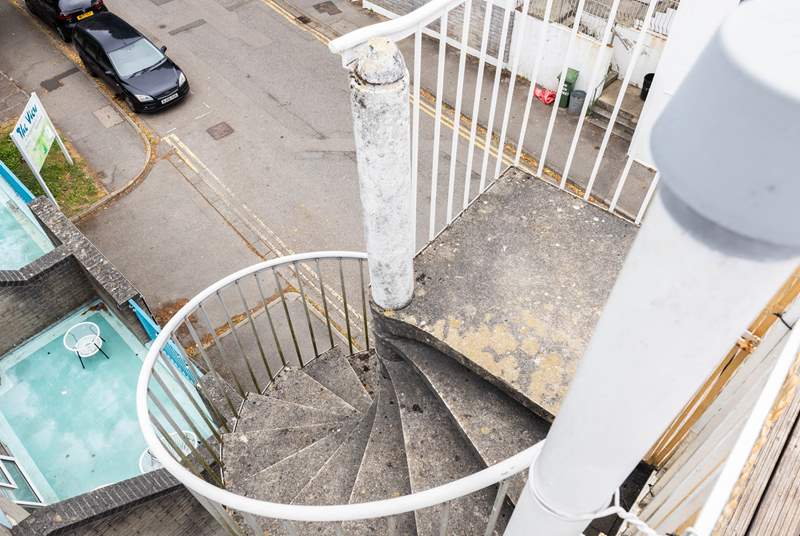 Warning photo - this external stairs from the terrace are the fire escape and lead down to the road. The main entrance into the property is an internal staircase (please be aware due to fire regs there is no gate on the stairs). 