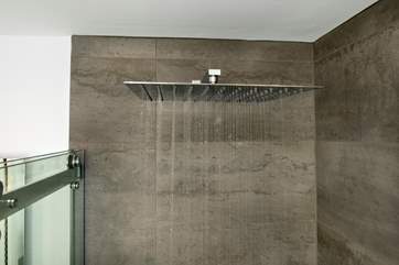 a huge drench head shower!