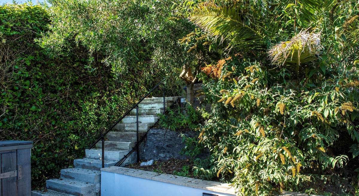 From the lower parking area there are 50 steps up through the tropical gardens to Ocean View.