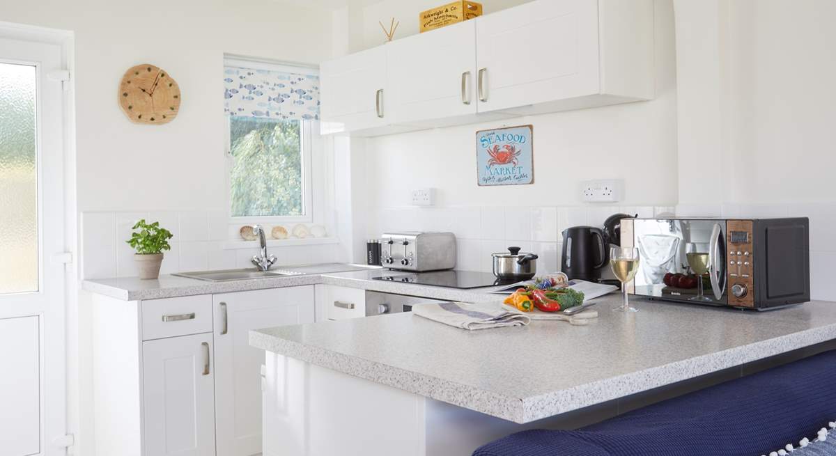 The compact kitchen area has all you need to cook a holiday meal.