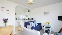 Welcoming interiors in seaside shades. 