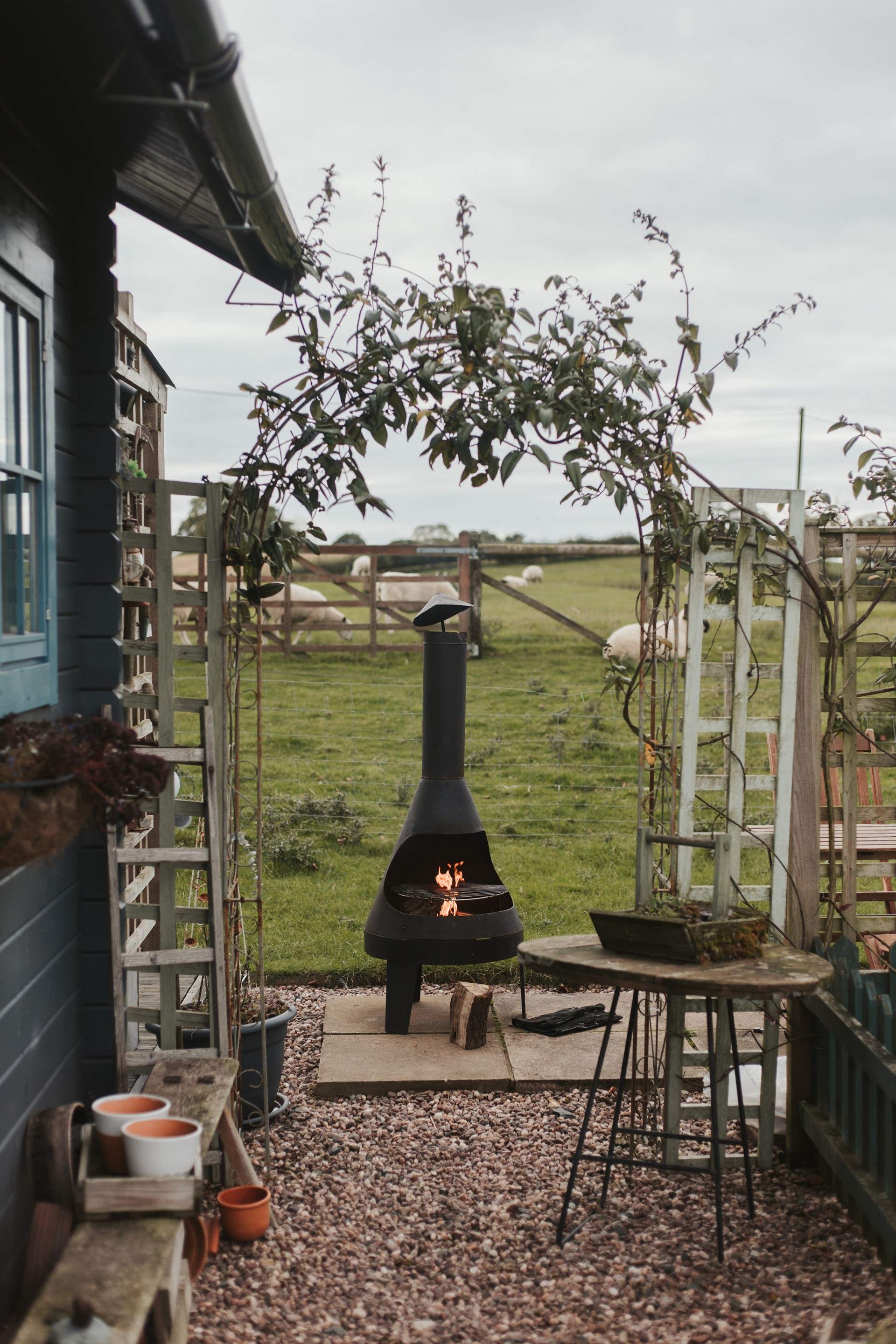 Light the chiminea-style barbecue and cook up a feast! 