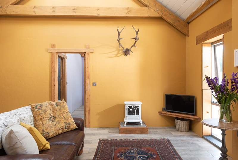 An electric wood-burner effect stove for cosy evenings in.