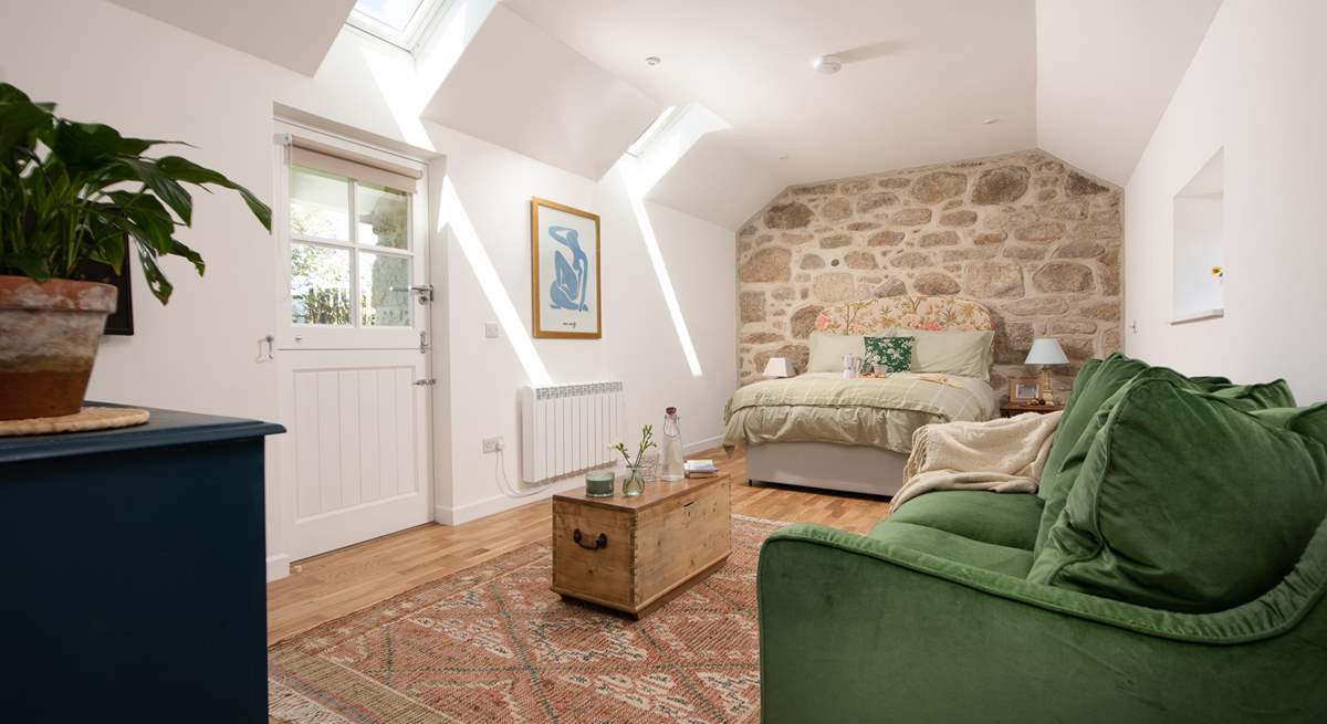 Perfect for lovebirds, the cosy living/sleeping space at Stargazey Barn.  