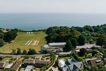 Aerial view above Sheldonia towards the English Channel.