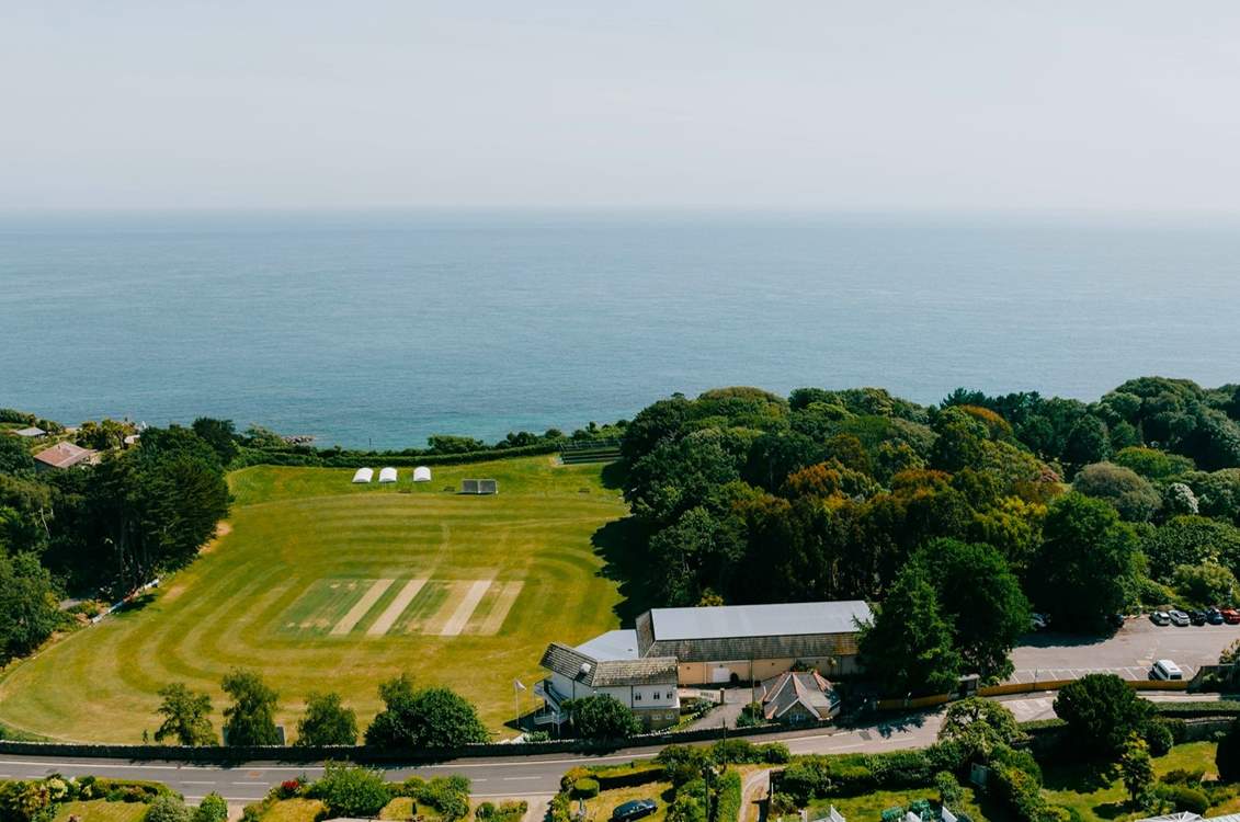 Aerial view above Sheldonia towards the English Channel.