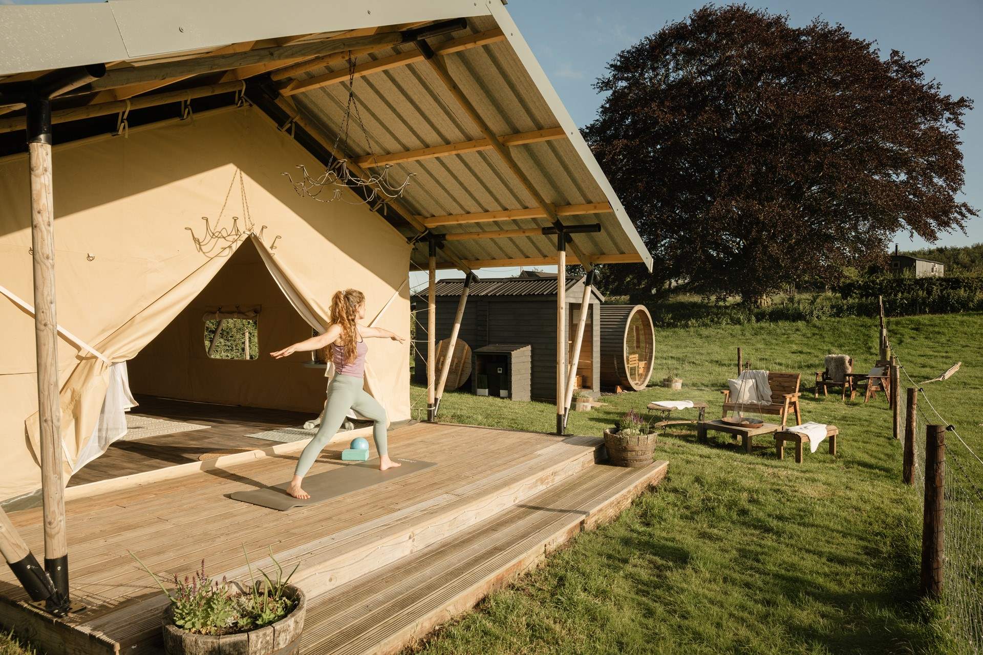 An adult only sanctuary exclusive of a wood-fired sauna, cold plunge, drench shower, yoga studio, relaxation lounge and open-air firepit.  