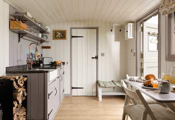 You'll find the sleek shower-room just beyond the kitchen.