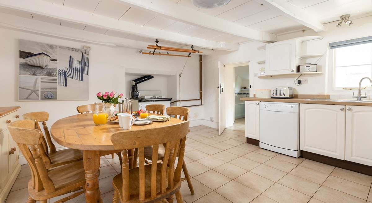 The oil-fired Rayburn and a traditional ceiling clothes airer.