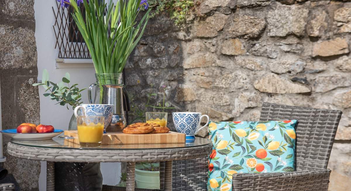 The front patio is the perfect spot for a morning coffee.