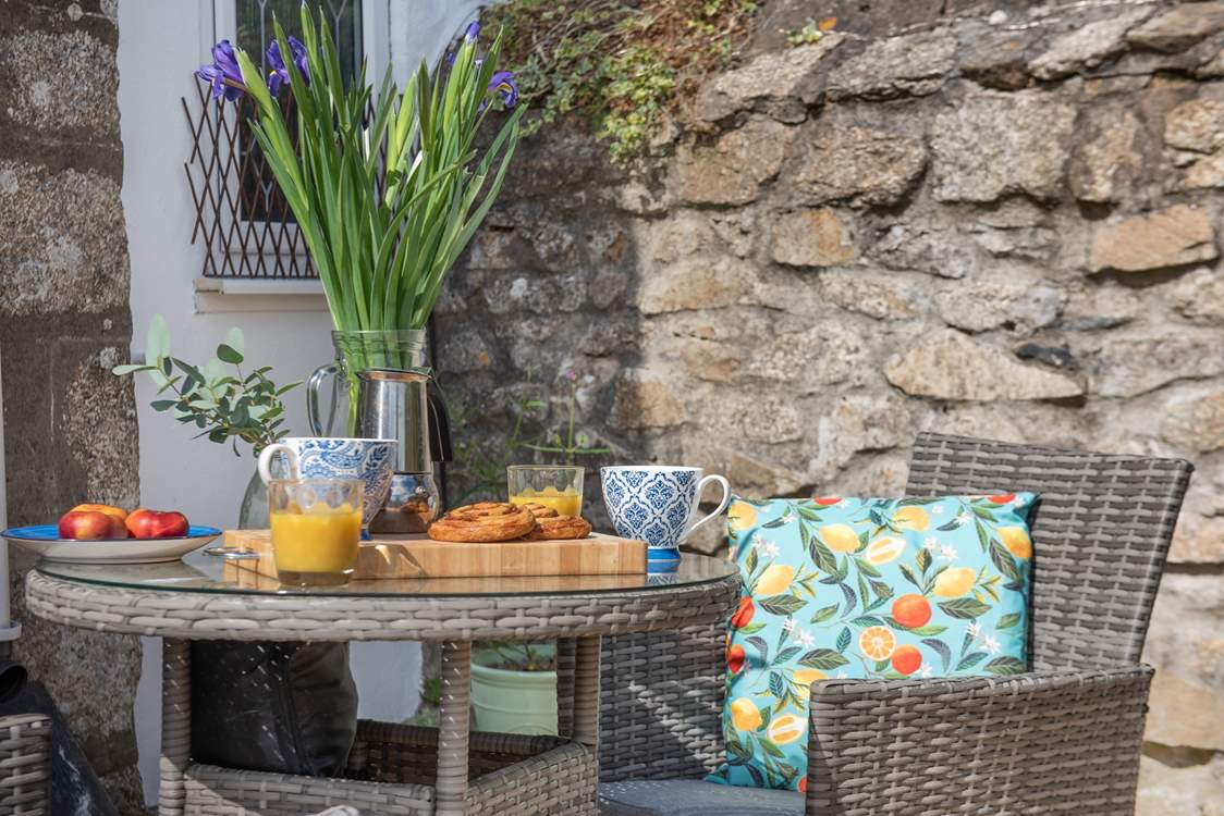 The front patio is the perfect spot for a morning coffee.