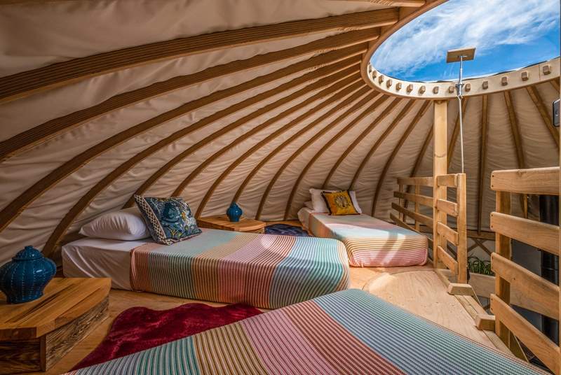 Natural light floods the yurt through the traditional Toono window. 