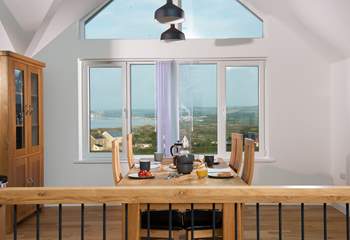 The dining-table has gorgeous views over Mount's Bay towards Penzance and beyond.