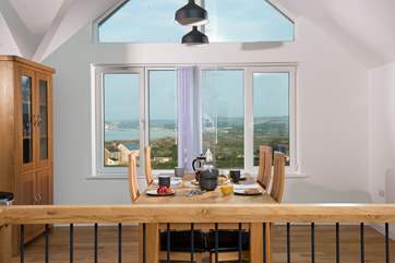 The dining-table has gorgeous views over Mount's Bay towards Penzance and beyond.