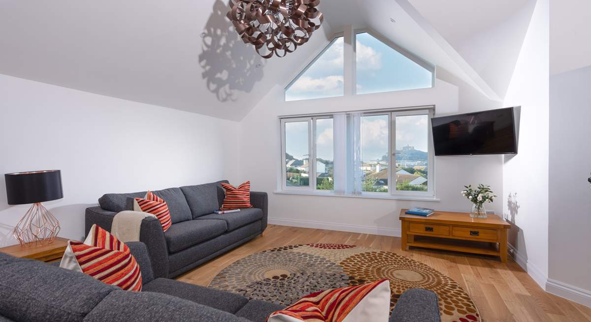 The dreamy living space is on the first floor to make the most of the stunning views of St Michael's Mount.