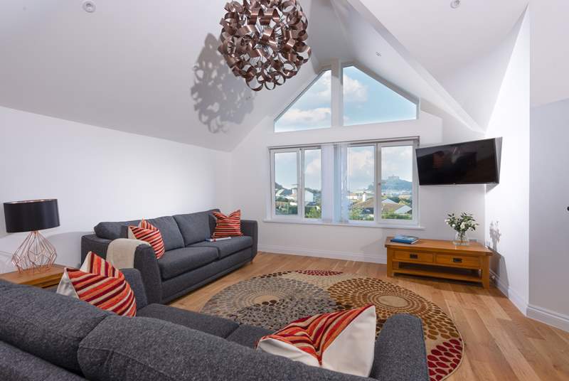 The dreamy living space is on the first floor to make the most of the stunning views of St Michael's Mount.