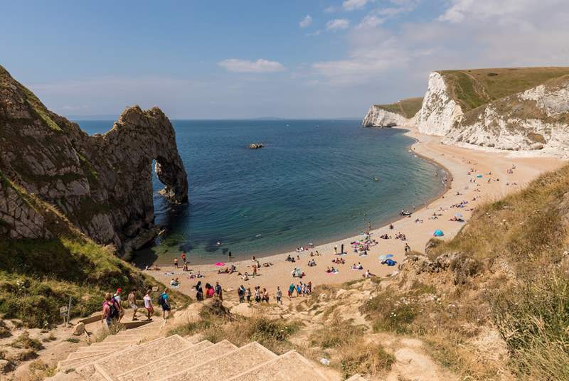 Lulworth Cove and Durdle Door on the coast is a great place to explore.