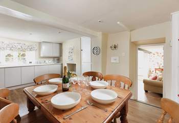 The kitchen has a lovely dining area to enjoy meals together.