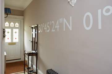 Maritime features can be found throughout Leeway House, including the longitude and latitude of the location.