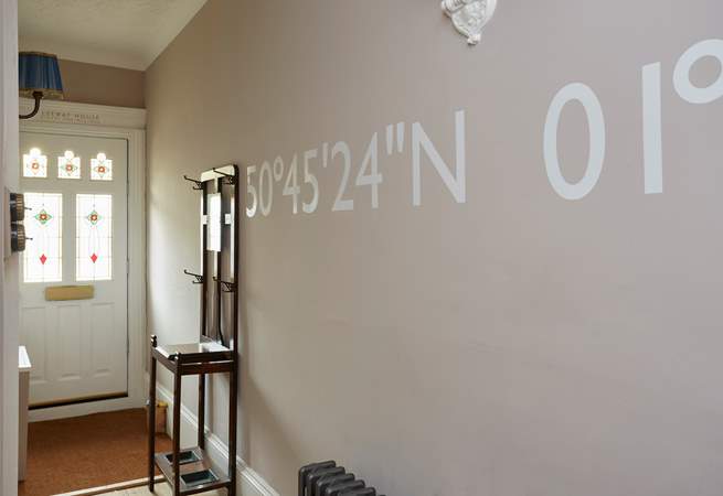 Maritime features can be found throughout Leeway House, including the longitude and latitude of the location.