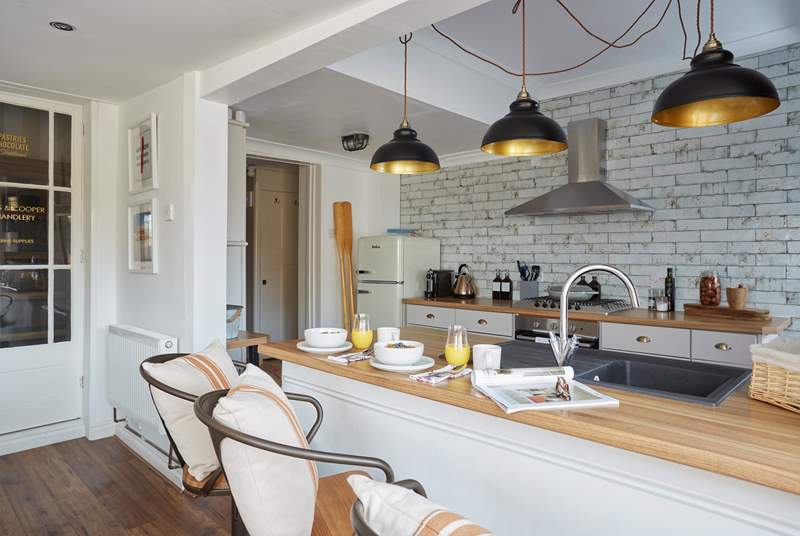 The chic kitchen is perfect for sociable dining.
