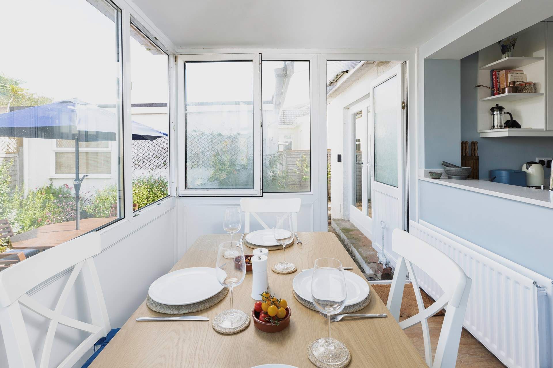 The dining space is a lovely, light filled room.