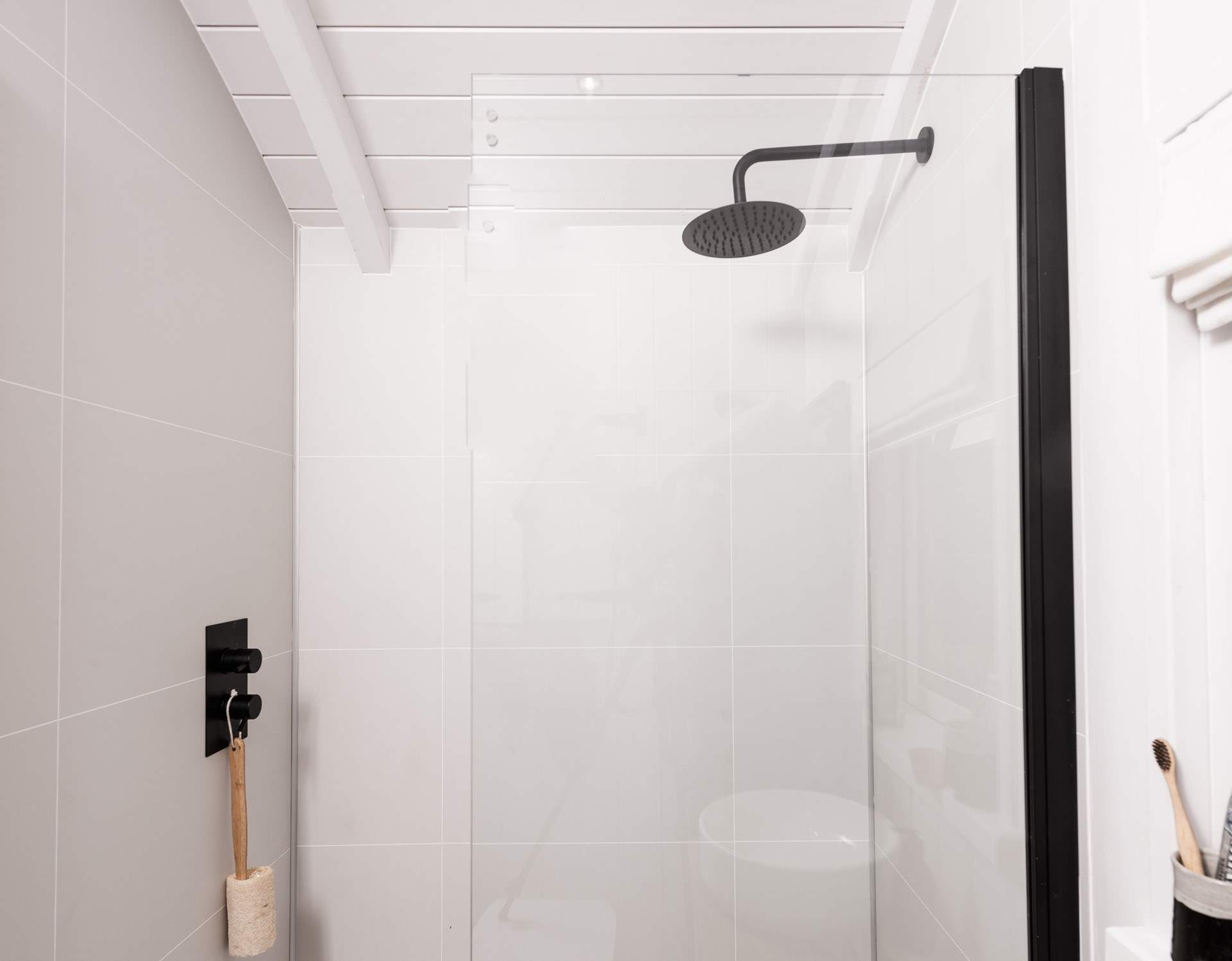 The contemporary shower is perfect for freshening up after a day of exploring.