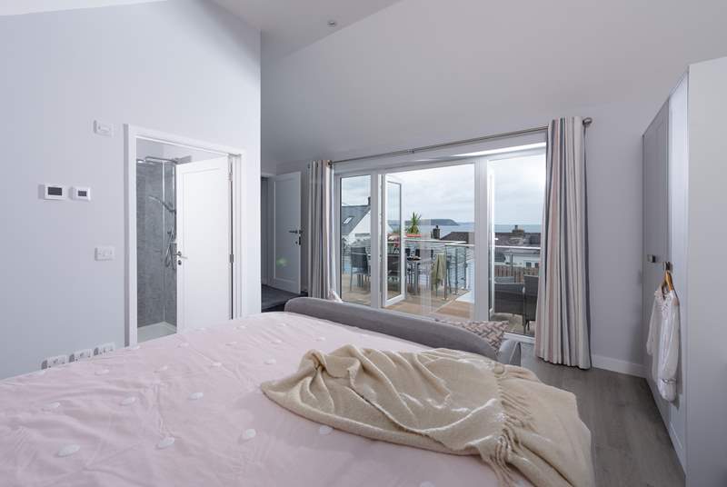 Bedroom 1 has a fabulous view over Gerrans Bay.