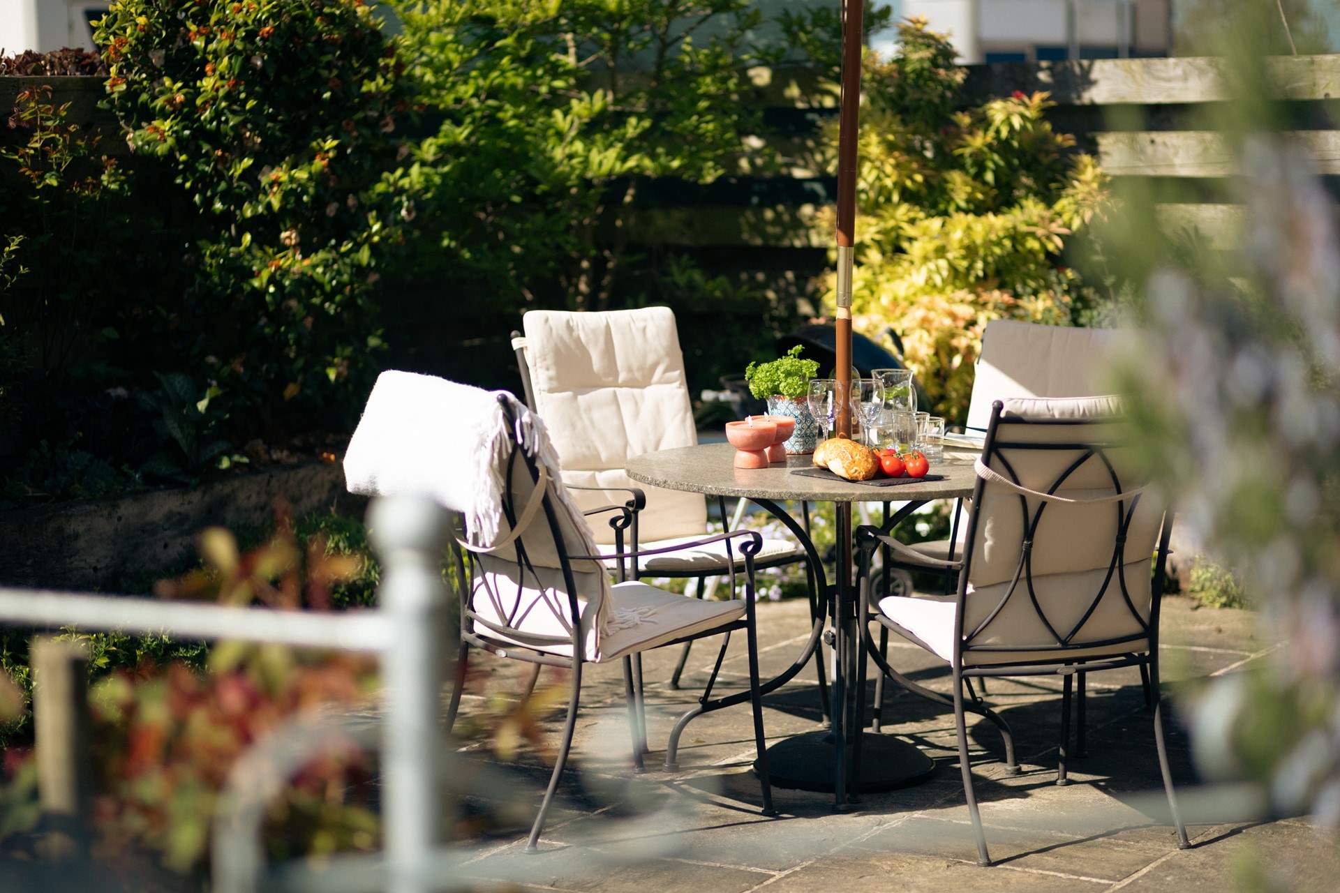 Relax in the beautifully tended garden.