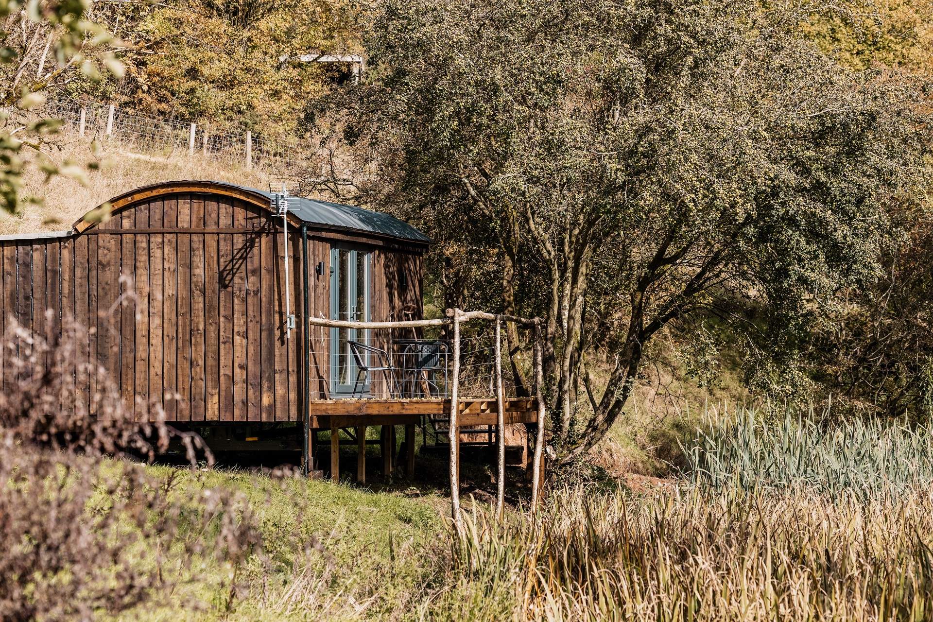 The lovely raised decking made from reclaimed branches.