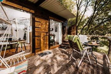 The dappled sunlight makes the space warm and inviting.