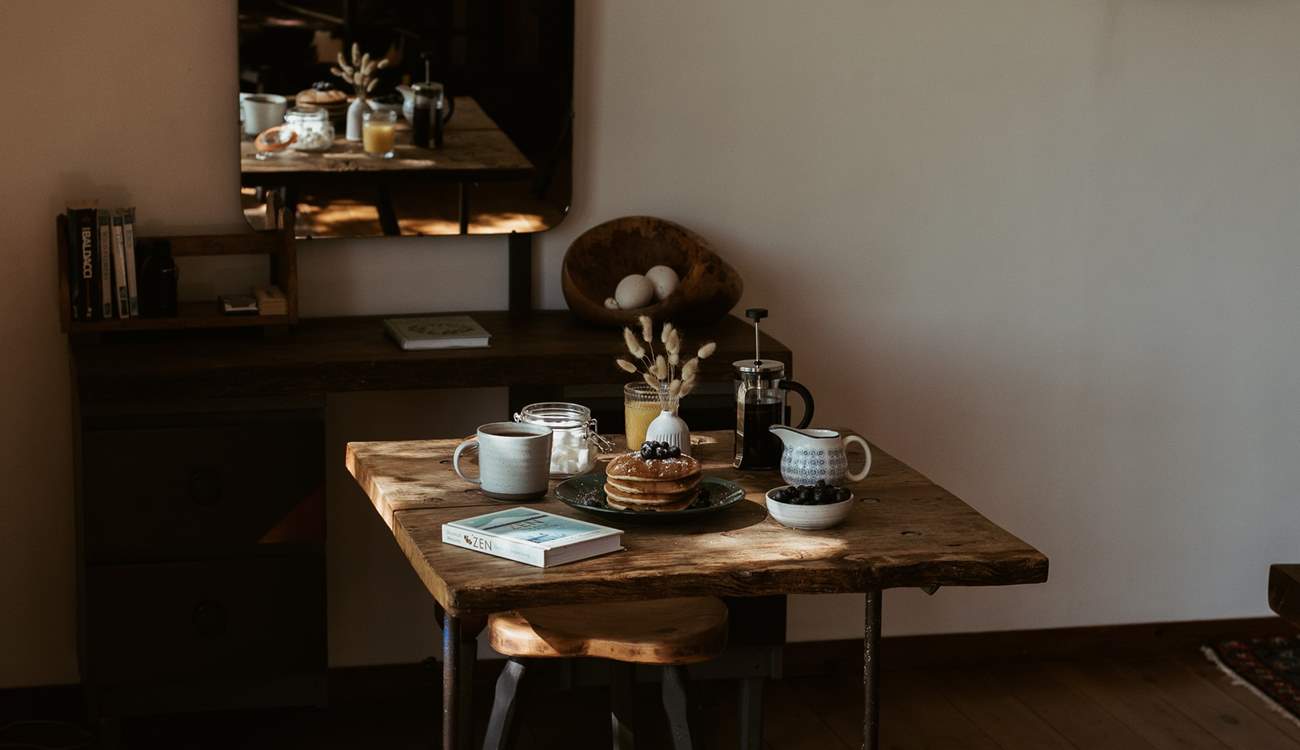 The dappled sunlight makes the space warm and inviting. 