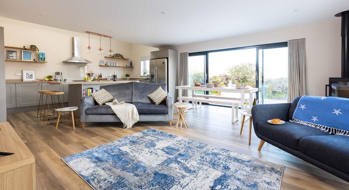 Gorgeous blue and grey tones in the sitting-room.