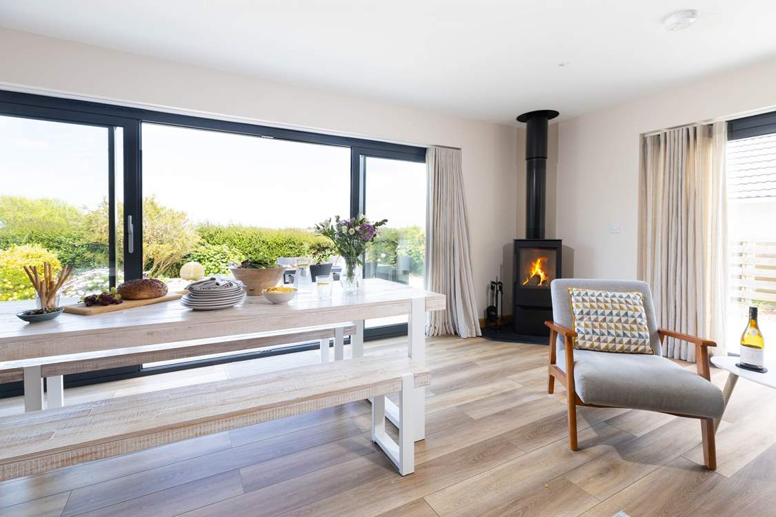 The cosy wood-burner is perfect for cooler months.