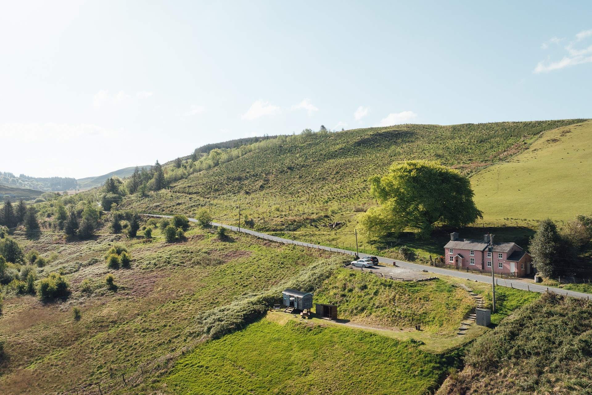 The owner's gorgeous pink cottage sits above and behind Ffion and is a great landmark to look for when arriving. 