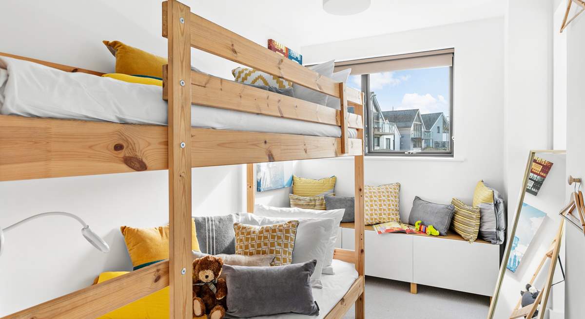 A delightful bunk-room with 3' mattresses makes this a versatile room for old or young!