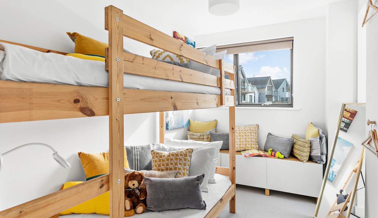 A delightful bunk-room with 3' mattresses makes this a versatile room for old or young!