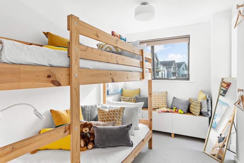 A delightful bunk-room with 3' mattresses makes this a versatile room for old or young!