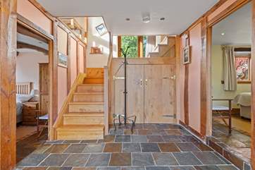 Head upstairs to the living space.