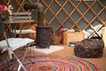 Full of character, unique furnishings run throughout the yurt.