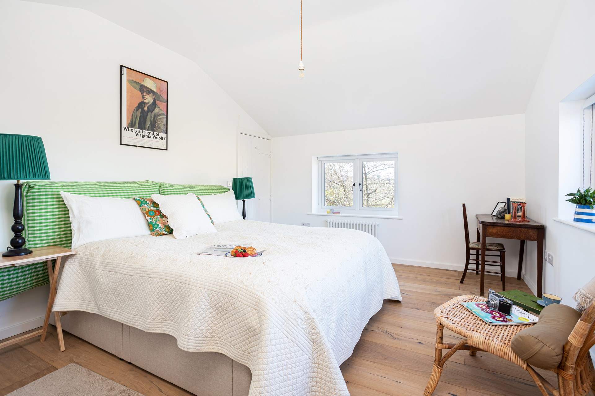 Adorned in soft linens this super-king size bed will have you sleeping soundly.