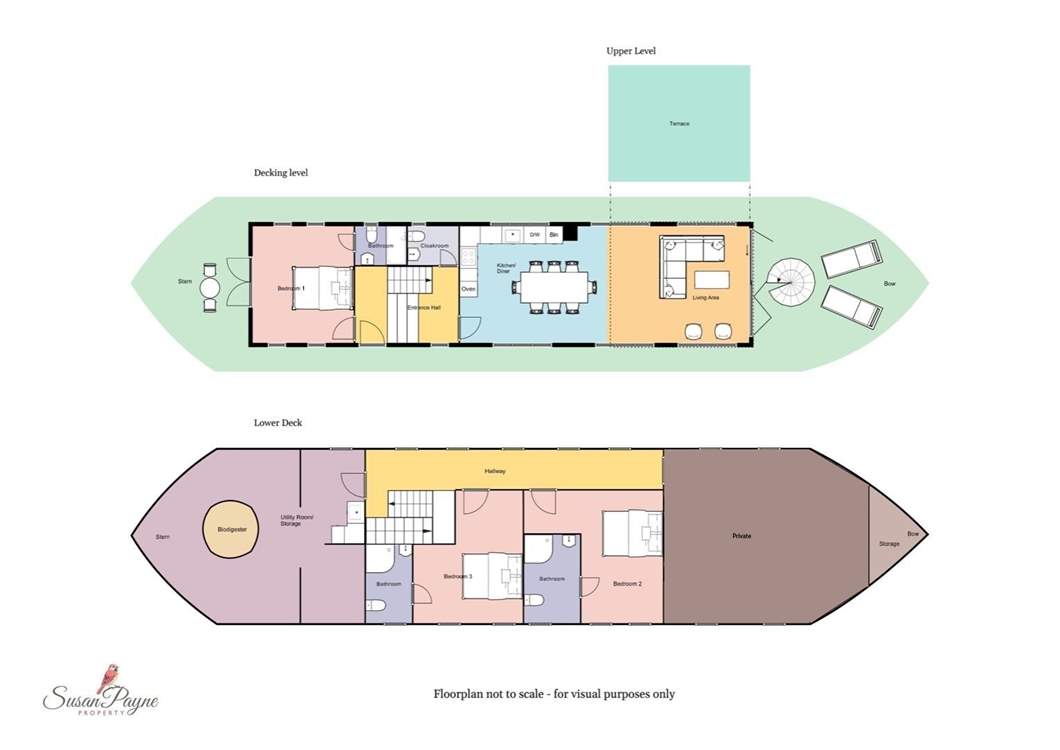 The floorplan onboard Newclose Houseboat.