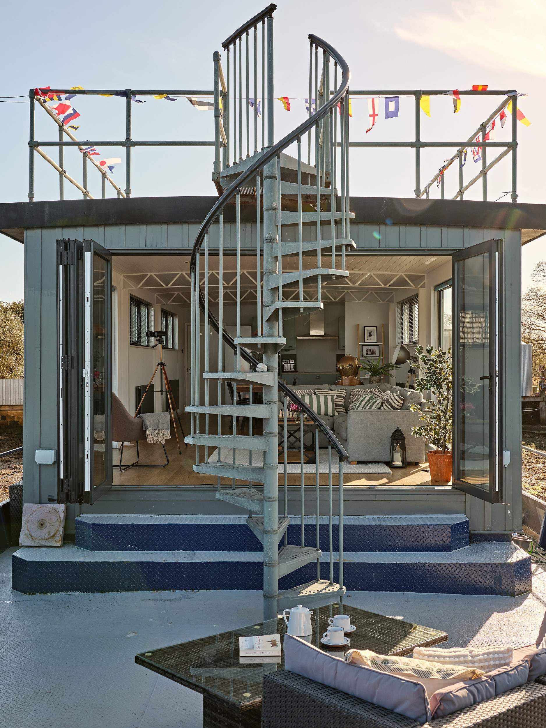 Enjoy the fresh air on the main deck. The spiral staircase leads to the upper deck which boasts fantastic views.