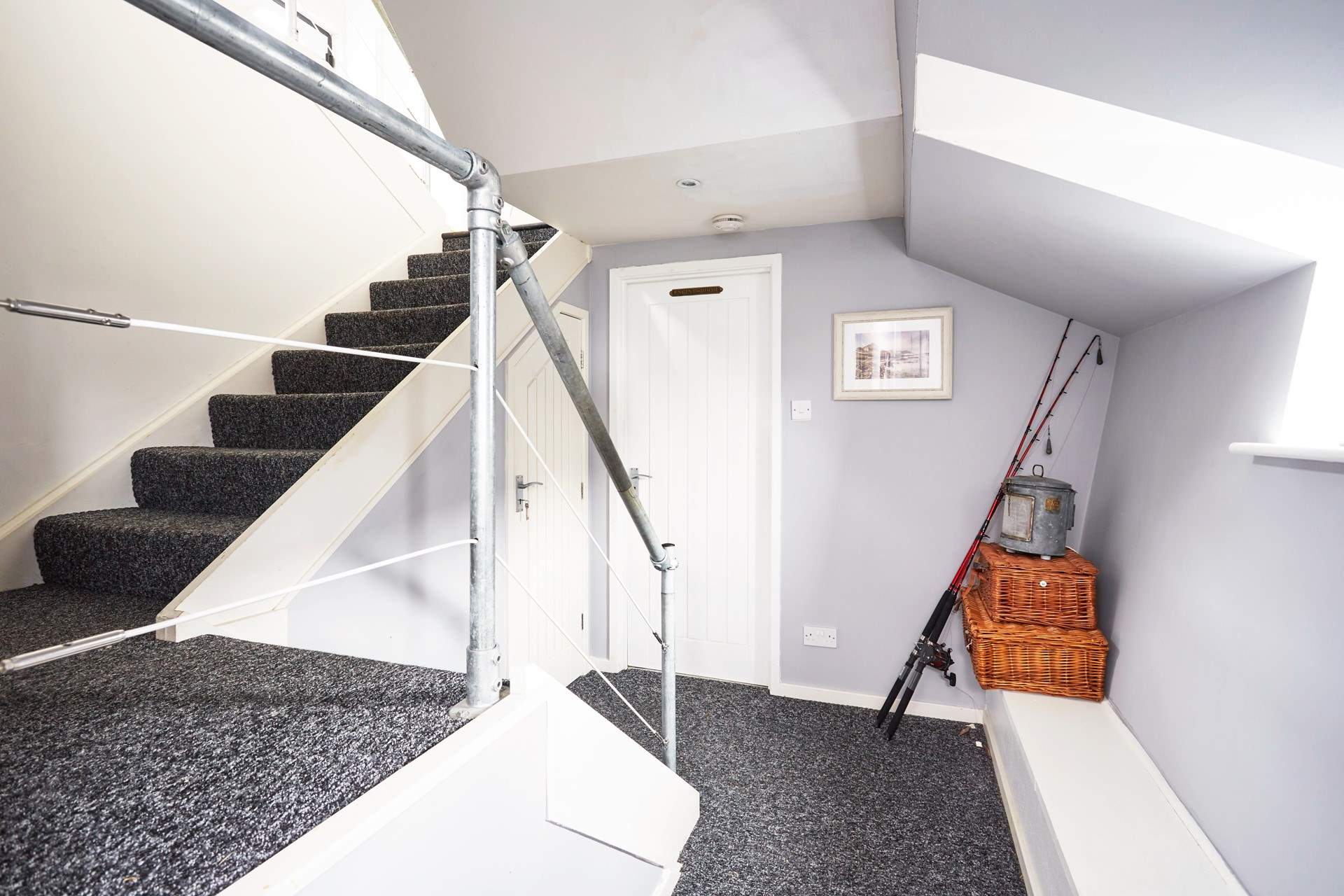 The utility-room on the lower deck is home to the washing machine and tumble-drier. You are welcome to use the fishing equipment and try your hand at fishing.