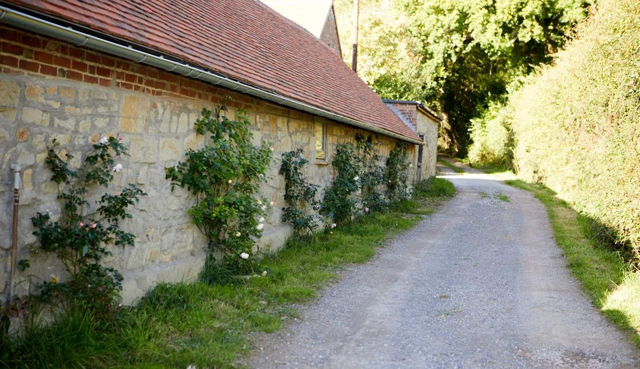 The private drive leading down towards South Barn.
