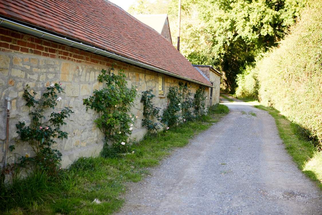 The private drive leading down towards South Barn.