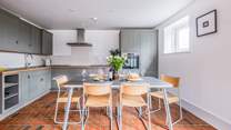 A spacious kitchen and dining area.